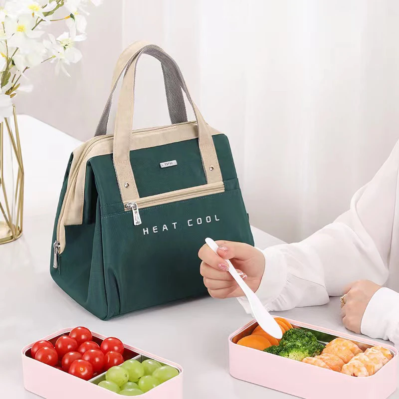 Portable Lunch Bag for Women Solid Color Large Capacity Thermal Food Storage Bags Office Worker Fruit Storage Bags Home Supplies