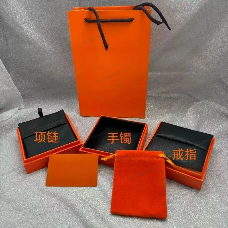 Gold packaging box H home leather bracelet ring necklace orange jewelry packaging storage gift box