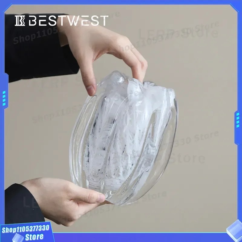 Nordic Modern Glacier Glass Vase Light Luxury Hydroponic Flower Arrangement High End Living Room Dining Table Home Decor