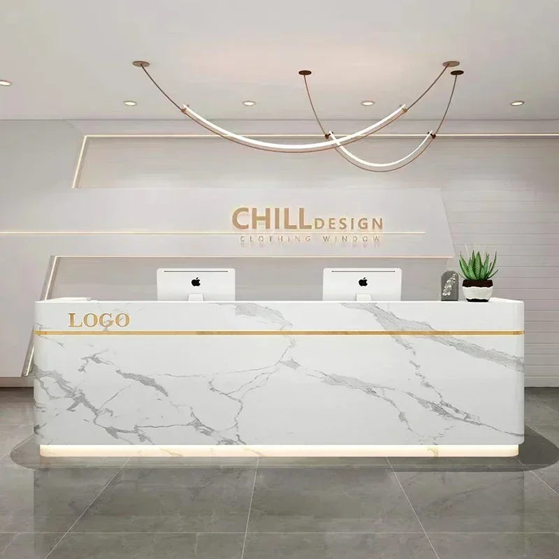 

Y cqyBeauty Salon Cashier Desk Paint Marbling Front Desk Light Luxury Solid Wood Clothing Store Reception Desk