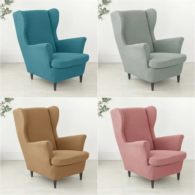 Polar Fleece Wing Chair Cover Stretch Spandex High Back Armchair Covers Elastic Non Slip Sofa Slipcovers with Seat Cushion Cover