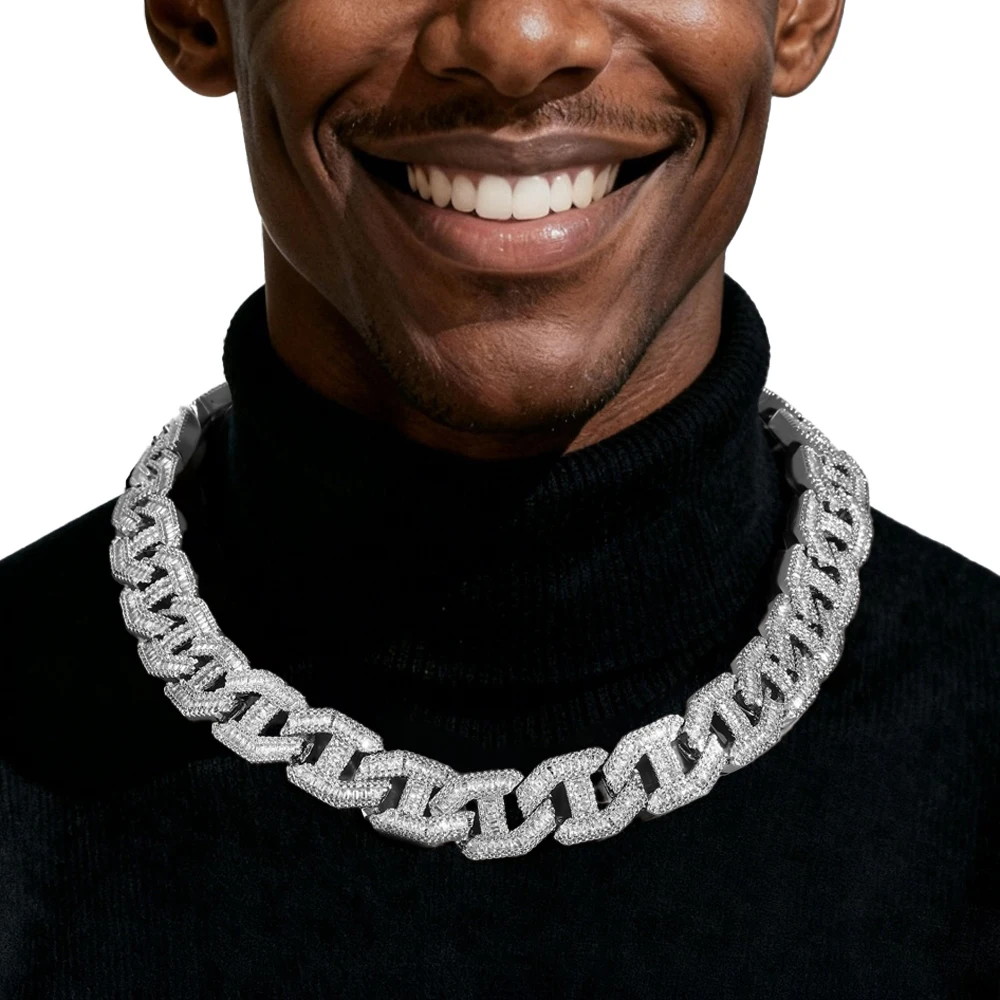 

Hiphop Cubic Zirconia Cuban Chain Iced Out Necklace Full Paved BaguetteCZ Cut Neck Link Fashion Gift For Men Rapper Rock Jewelry