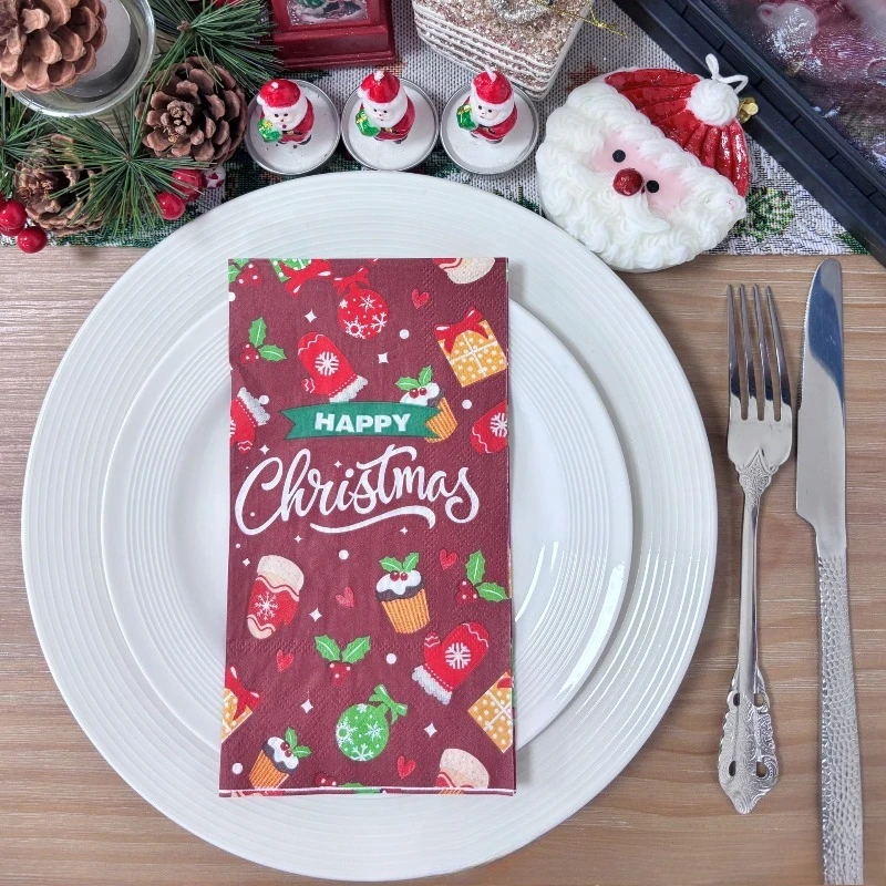 16 قطعة 33*40 سنتيمتر 3-layer عيد الميلاد تحت عنوان المناديل في بورجوندي المتاح ورقة المفارش DIY Decoupage ورقة #2