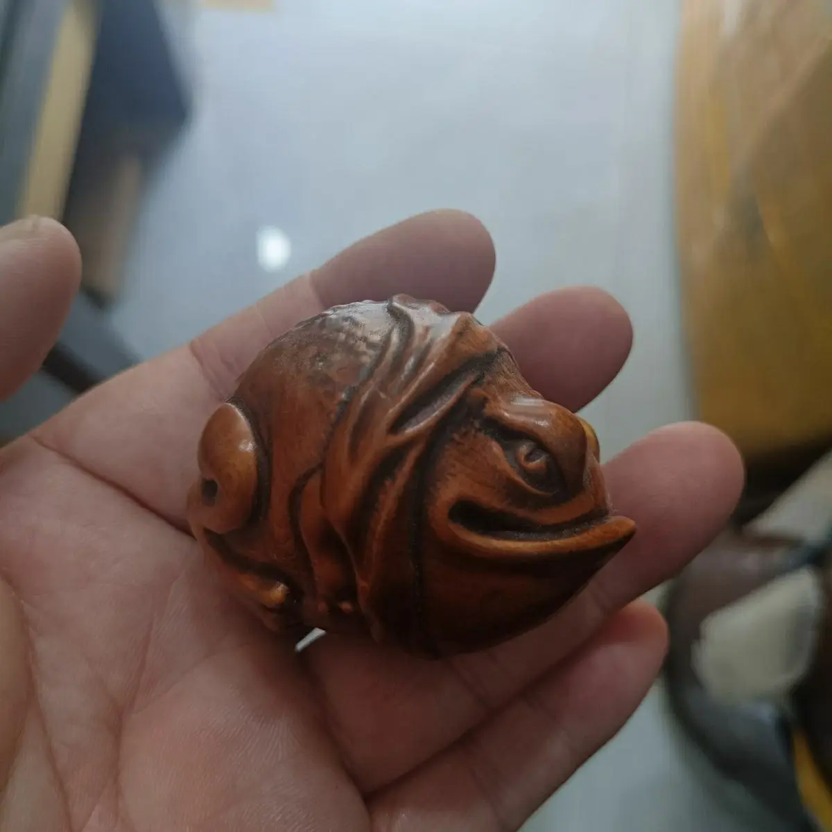 Hand Carved Wood Big mouth toad Statue Figurine Desktop Ornaments Home Decoration Crafts Tea Pet Decor