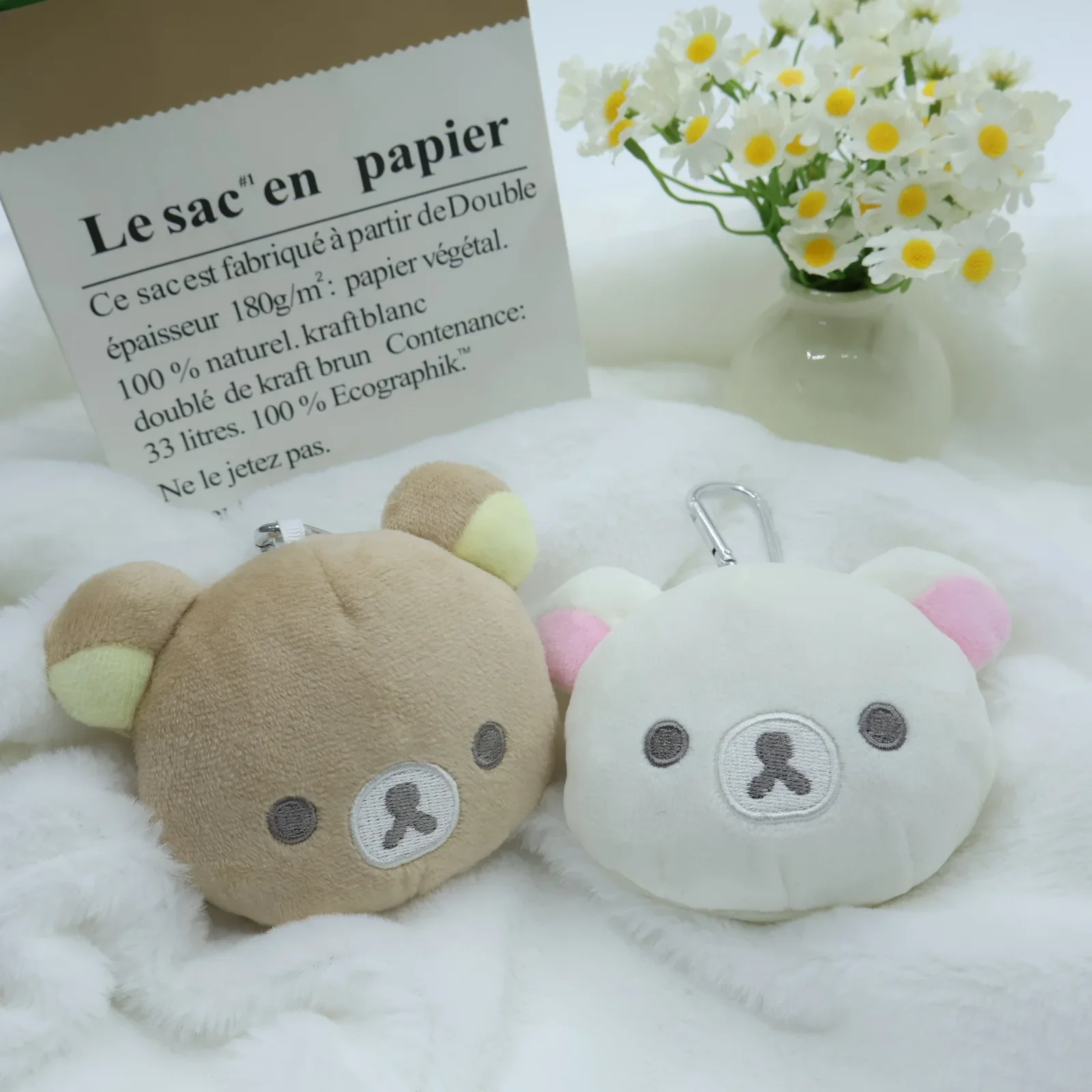 

Rilakkuma Plush Keychain With Mirror Fluffy Bear Compact Makeup Tool For Girls Women Portable Beauty Accessory Gift