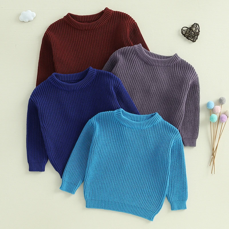 Autumn New Children Clothing Baby Boys Girls Sweater Long Sleeve Solid Color Knit Clothes Newborn Knitwear Pullover Top