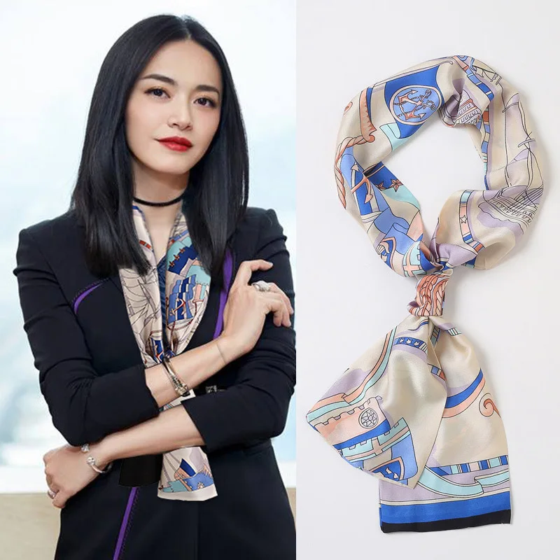38 colori nuove donne di seta stampato Design sciarpa scialle moda lusso lungo stretto piccole sciarpe di seta signore fascia copricapo regalo