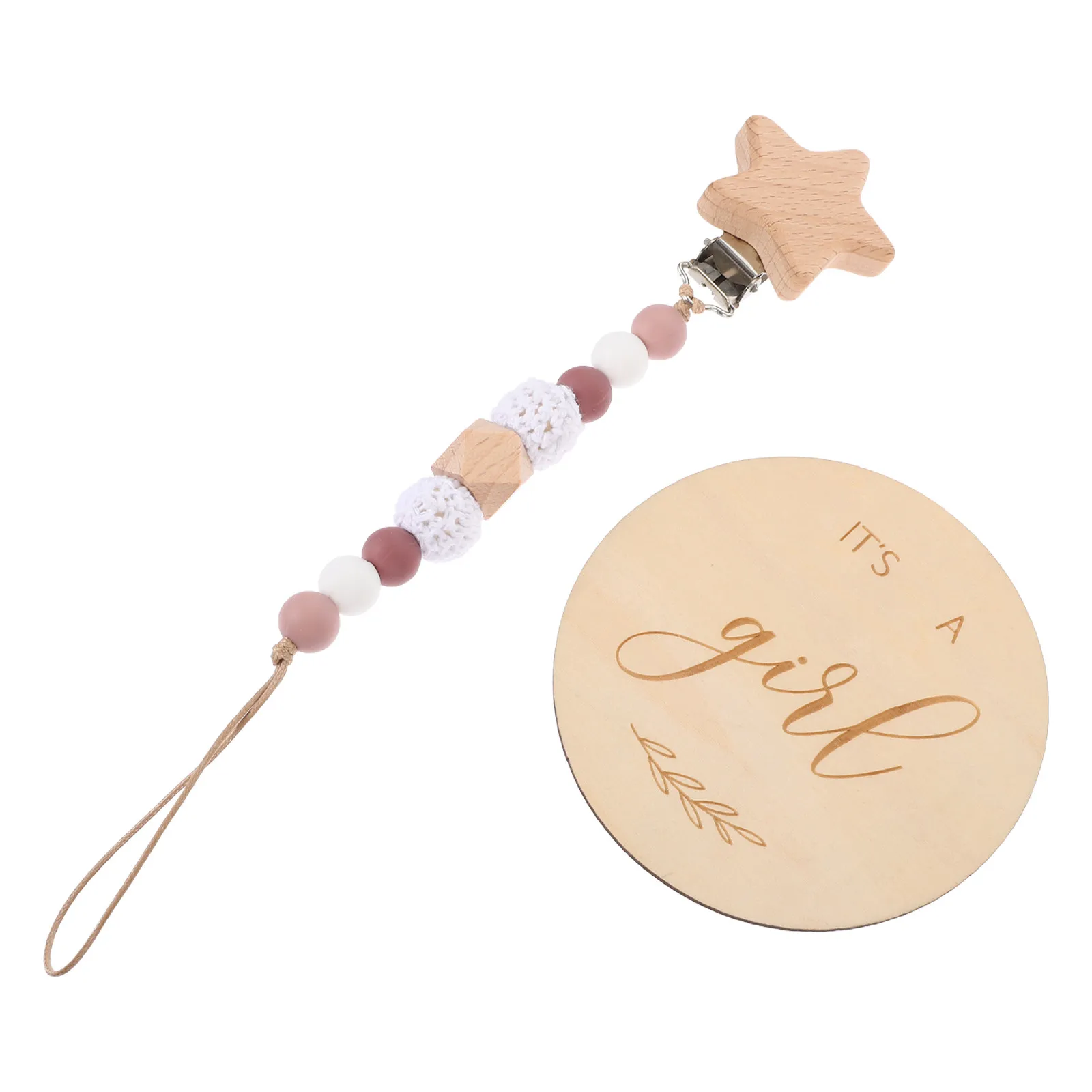 

1Set Teething Pacifier Clip with Food-Grade Silicone Beads Baby Milestone Card Pacifier Holder for Newborns Anti-Suffocation