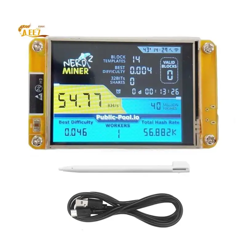 

AEE7-Nerdminer 2 Miner 55-60KH/S 2,8-дюймовый дисплей BTC Solo Lottery Miner Bitcoin BTC Miner Solo Nerd Miner с чехлом