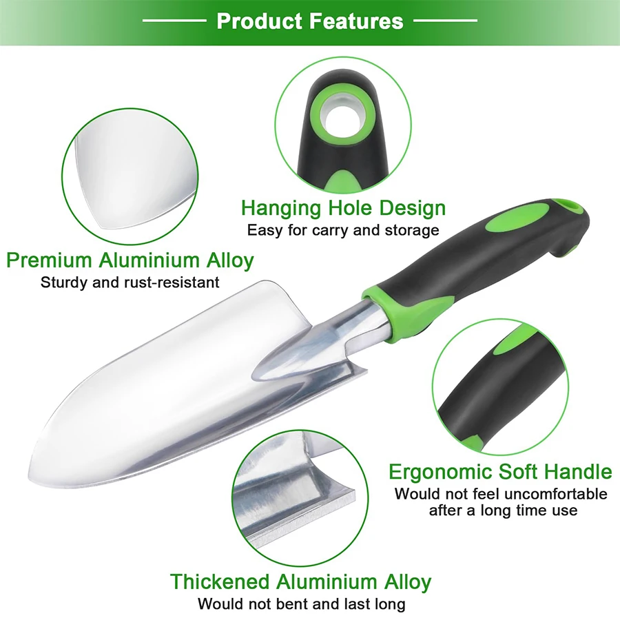Stainless Steel Scale Marked Garden Trowel Non Slip Handle Heavy Duty Hand Shovel for Flower Planting Soil Loosening Transplant