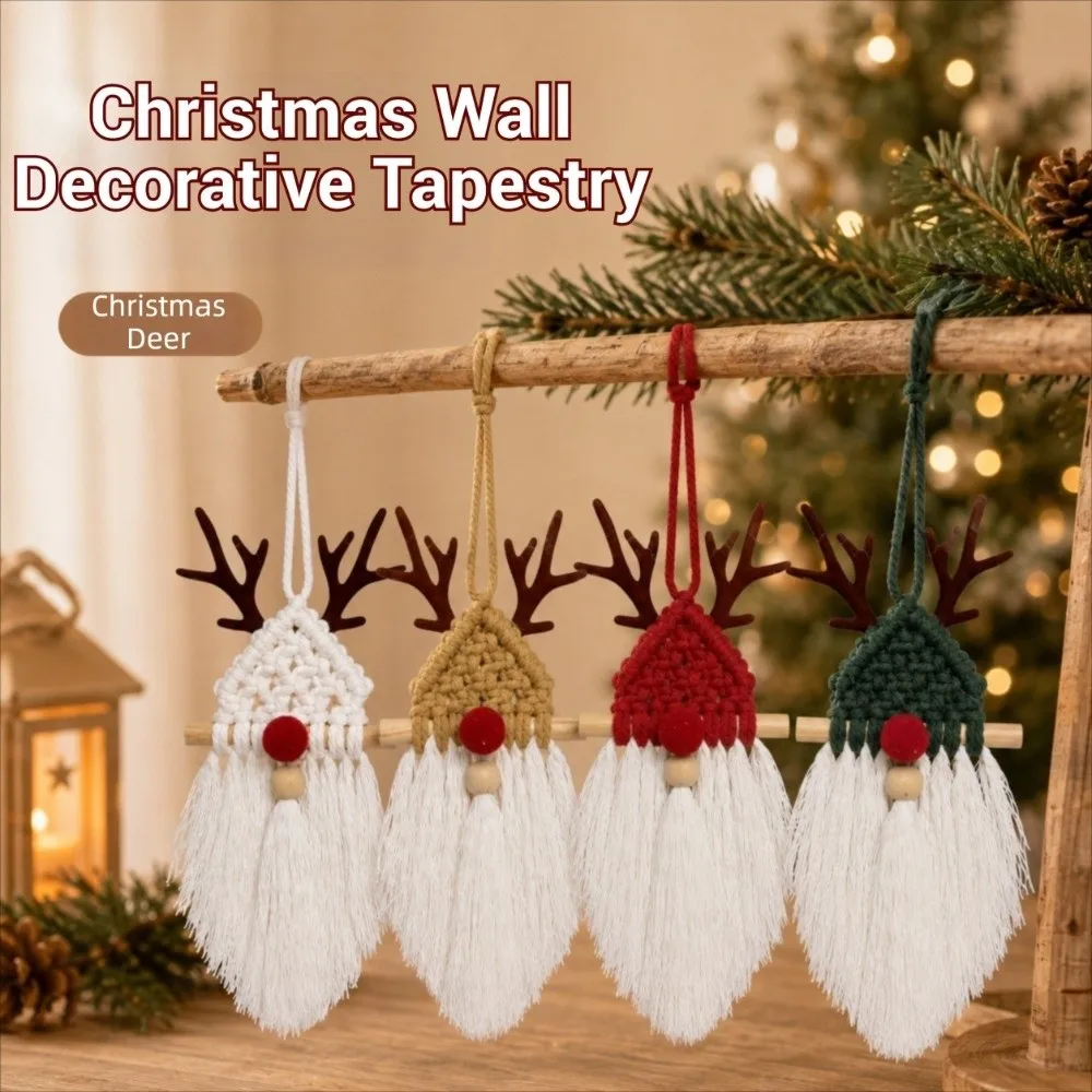 Bohemian Style Wall Decorative Tapestry Santa Claus Deer Macrame Wall Hanging Tassel Ornament Cotton Rope Tapestry Living Room