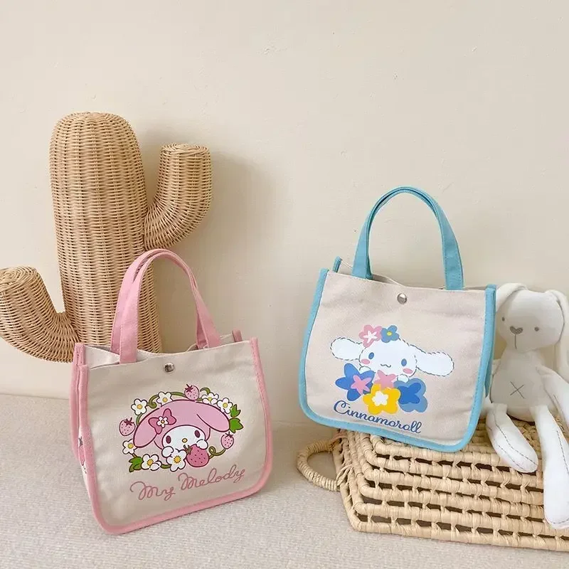 2024 New Cute Cartoon Cinnamoroll My Melody Large Capacity Hand Bag Mommy Lunch Bag Sweet Printed Hand Canvas Bag