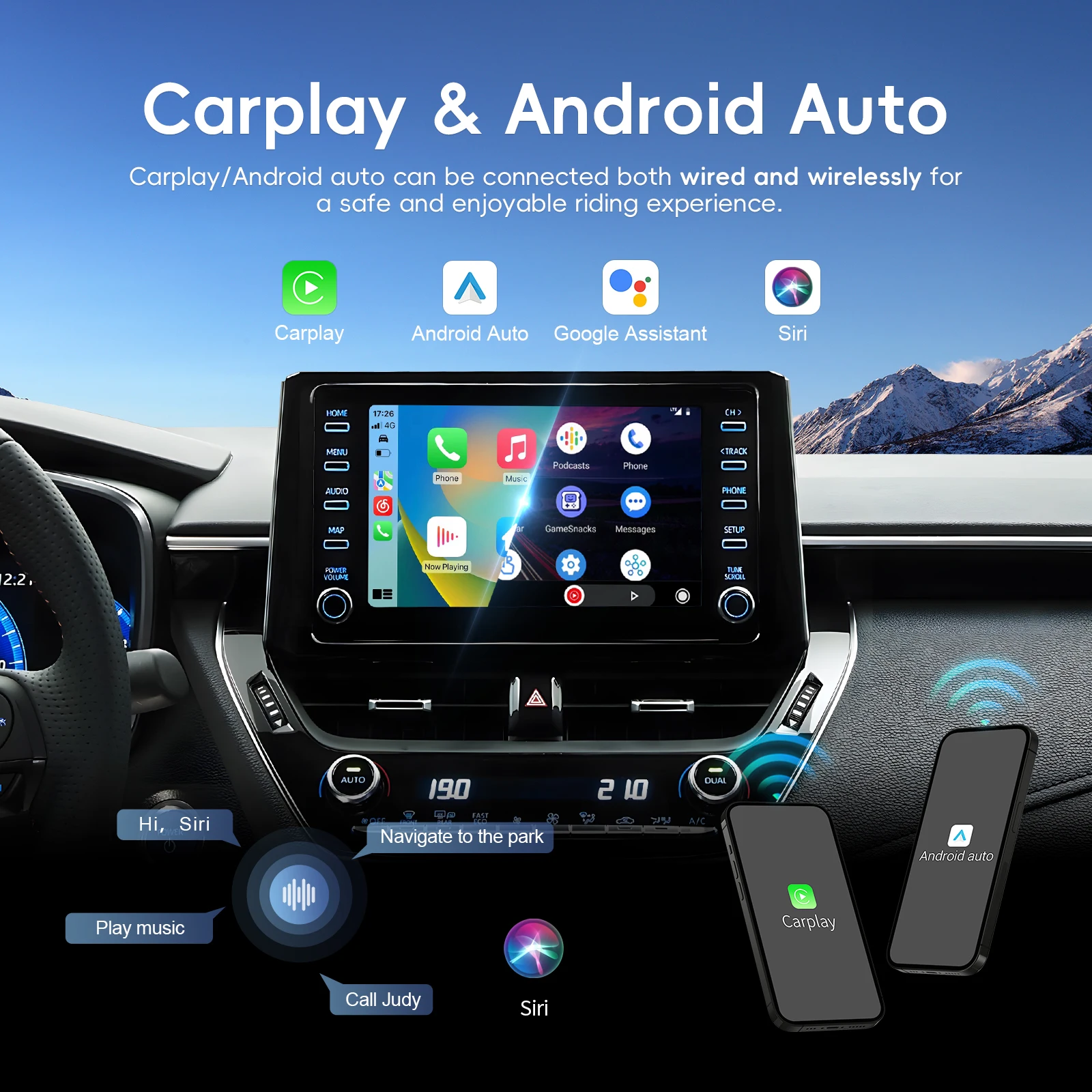 Podofo Wireless Carplay Android Auto Adapter for Toyota with Entune2.0 2014-2019 Tundra Highlander RAV4 Tacoma Camry Corolla