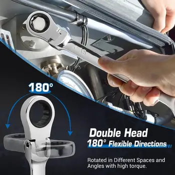 エクストラロングフレックスヘッドラチェットレンチセット、ダブルボックスエンド、ロングリーチラチェット、メートル法8-19mm、crv鋼、6個