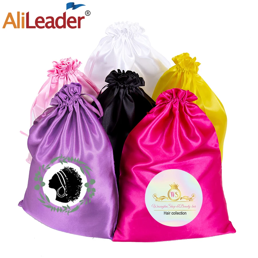 

6 Pcs Silk Satin Wig Bags 25x35cm, Satin Black Gift & Travel Bag with Drawstring, Hair Bags for Packaging Wig