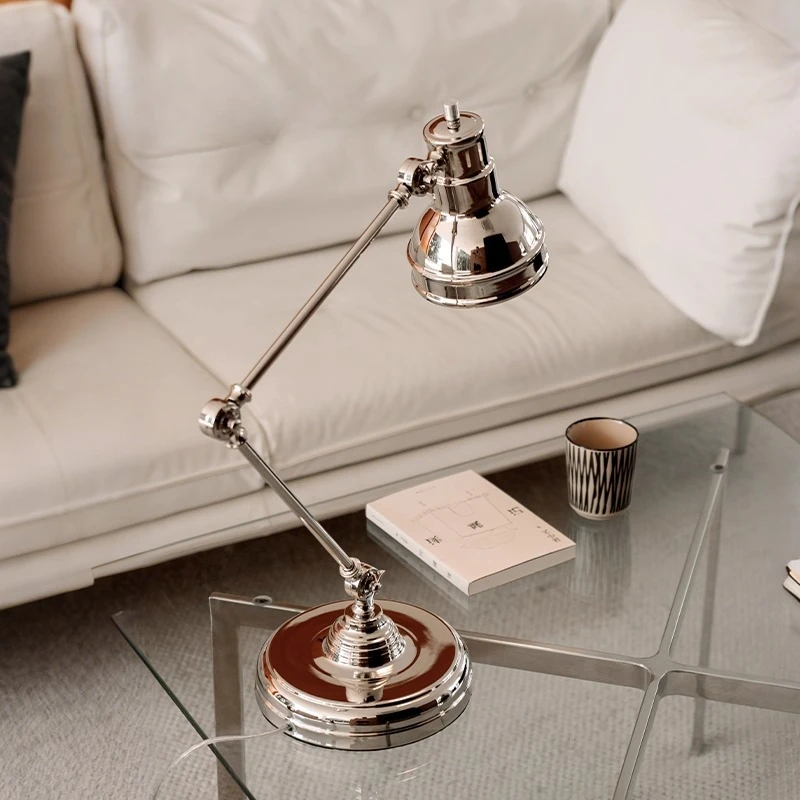 American Industrial Style Electroplating Wrought Iron Rocker Arm Table Lamp Living Room Bedroom Restaurant Office LED Desk Light