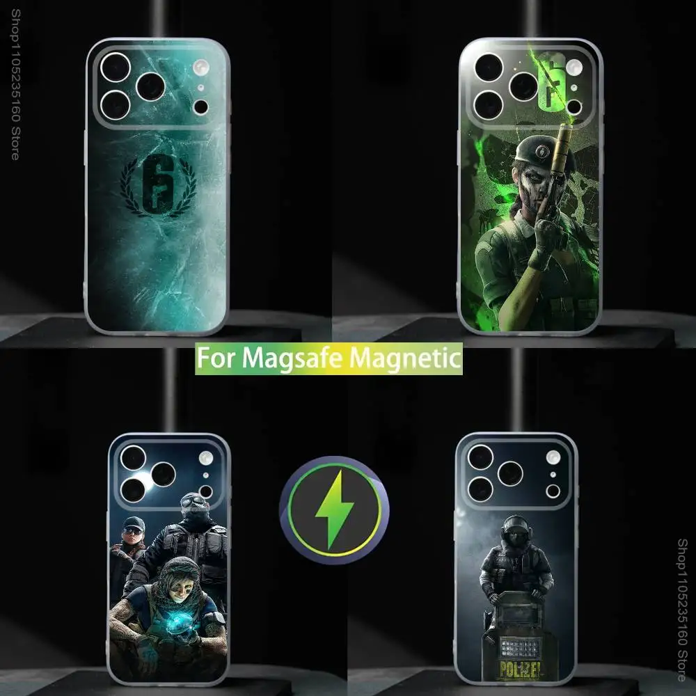 

R-Rainbow S-Six S-Siege For iPhone 11,12,13,14,15,16,17,Pro,Max,Plus,Mini,SE4,E Phone Case Magnetic For Magsafe Wireless