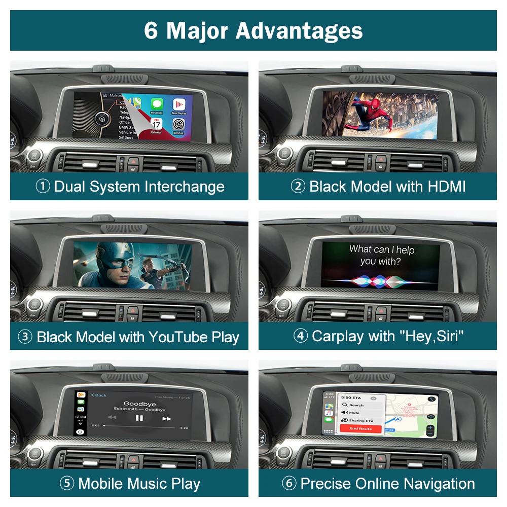 Bezprzewodowy CarPlay dla BMW serii 6 F06 F12 F13 G32 2010-2020 CIC,NBT,EVO, z funkcją lusterko samochodowe AirPlay z systemem Android