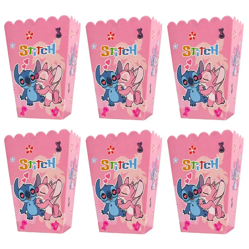 6 Stks/partij Disney Lilo Stitch Popcorn Box Happy Birthday Party Decoratie Snackdoosjes Jongen Meisje Gunsten Stitch Baby Shower Benodigdheden