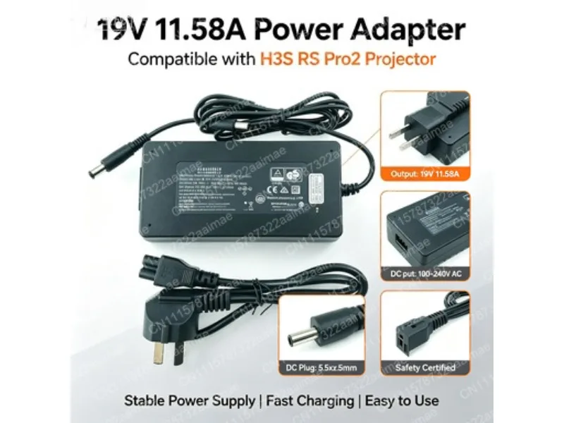 Projector Charger 19V 11.58A Power Adapter for H3S H6 RS Pro2 Compatible Supply