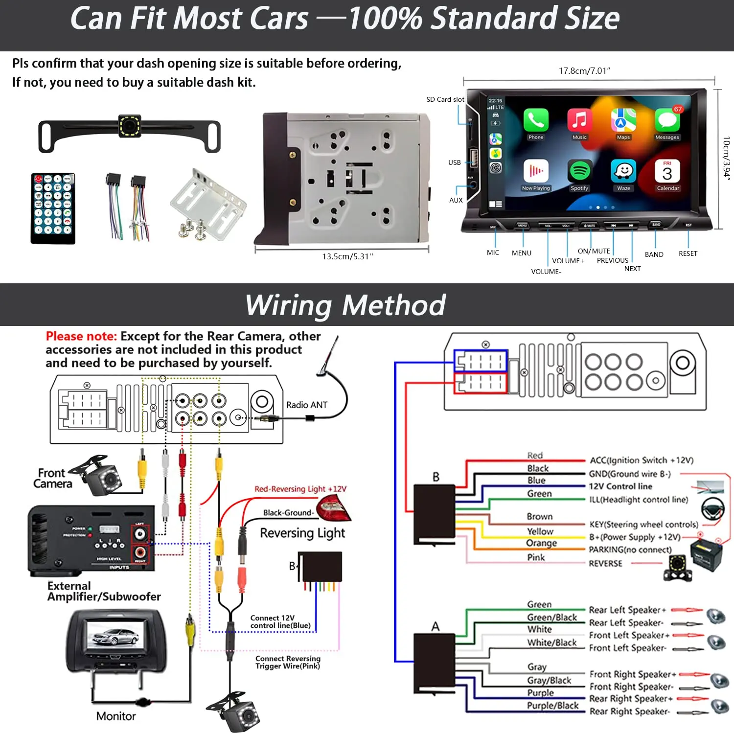 7 Inch Double Din Car Stereo Support Apple CarPlay Android Auto Mirror Link Capacitive Touchscreen Monitor Car Play Radio with B view 5