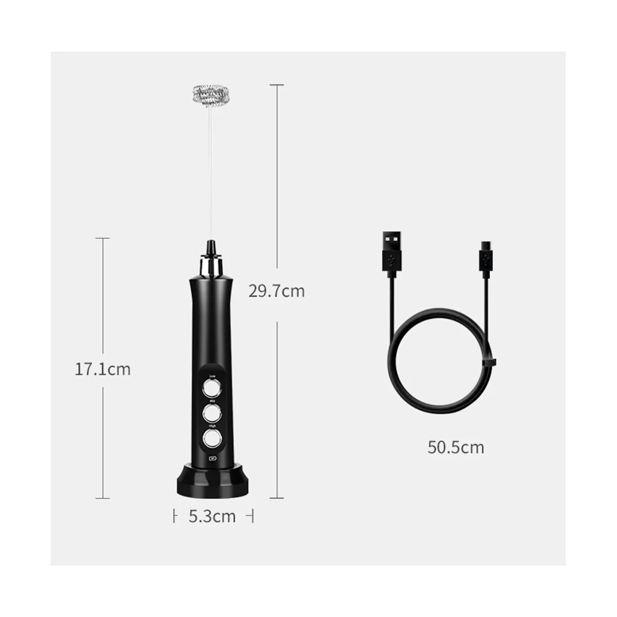 Montalatte elettrico USB 3 velocità trampoliere per uova 3 frusta frullino per le uova portatile miscelatore per bevande al caffè pratico, A