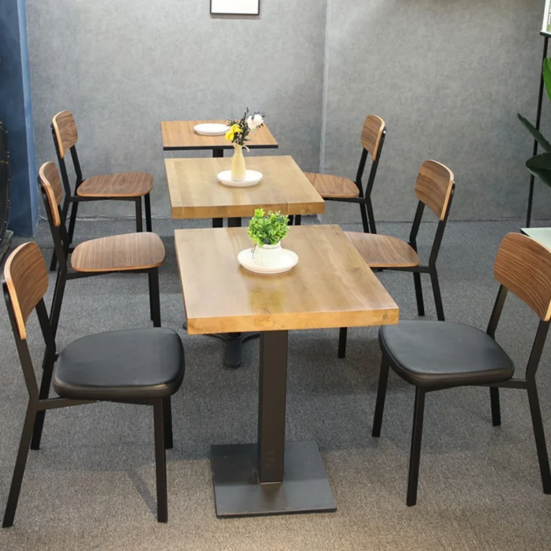 Restaurant Cafe Bars Furniture Sets Wooden Tables Leather Chair Set Industrial Design Stackable Chairs Home Bar & Hotel Use