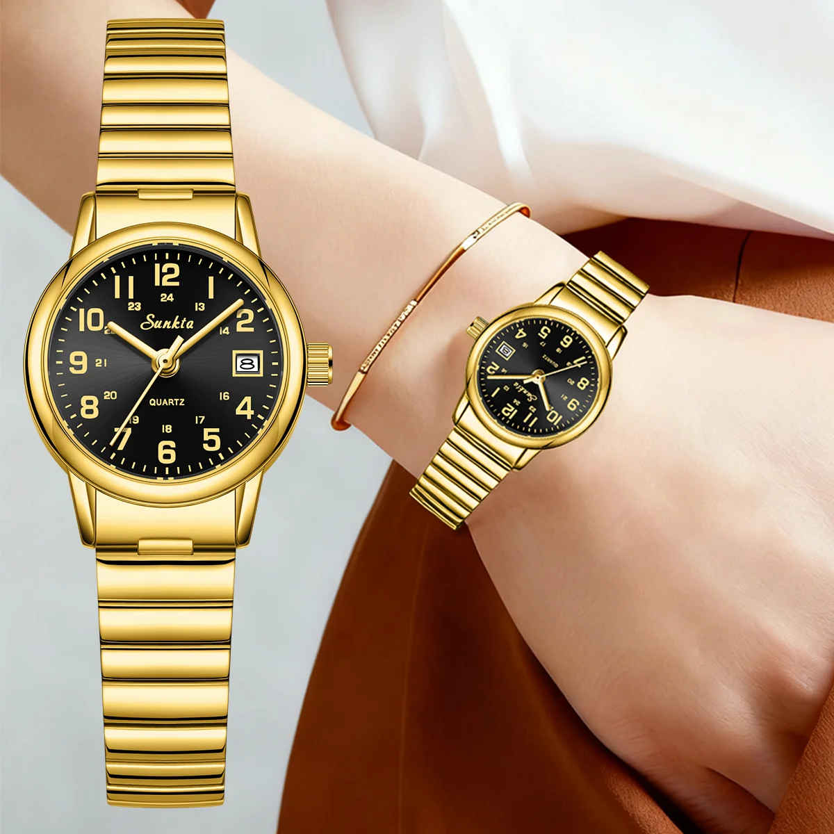 

Sunkta модные роскошные часы для женщин элегантные классические простые водонепроницаемые часы с календарем из нержавеющей стали женские наручные часы женский подарок