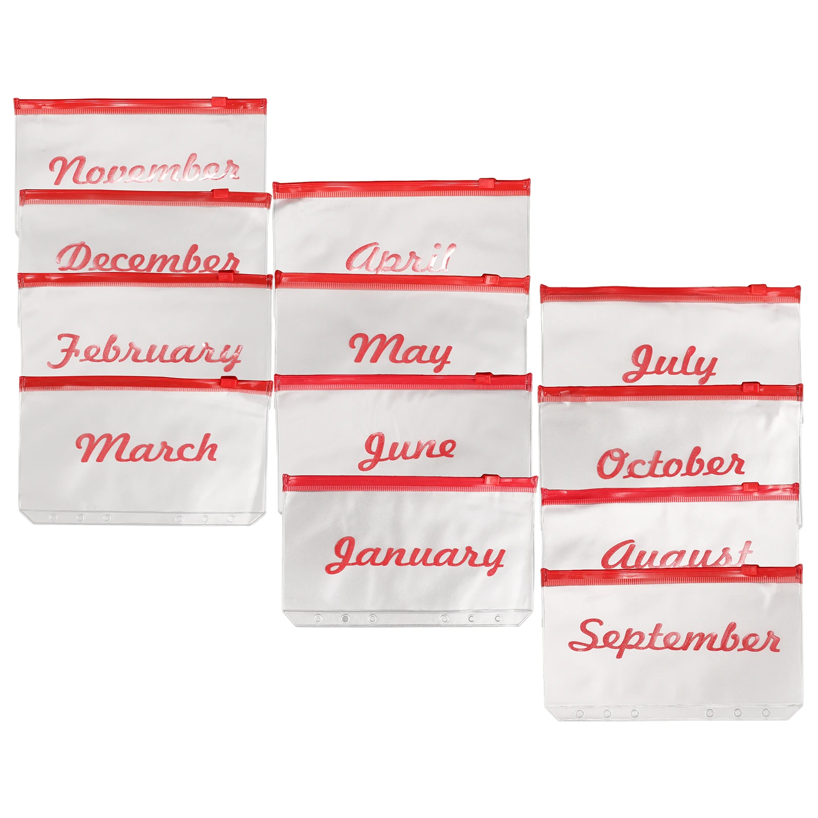 

12Pcs Month Binder Pockets Binder Cash Envelopes Loose Leaf Bags Document Filing Bags Ticket Collect Refill Organizer Set