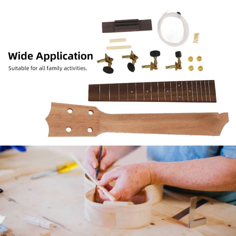 Ukulele Neck Fretboard Replacement Kit Neck String Knobs Bridge Rosewood Fingerboard Set For 23 Inch Ukulele