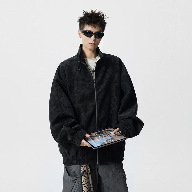 サイクリングジャケットファッショナブルな防風タイダイレザージャケットメンズショートジャケット多用途スタンドアップカラージッパーバイクジャケット