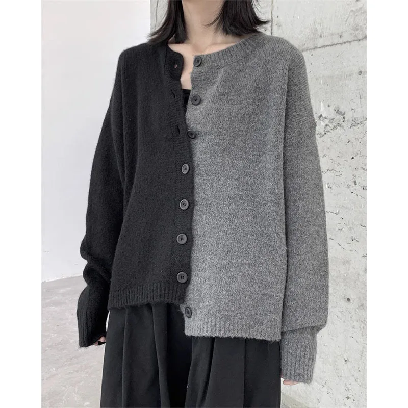 Cardigan de malha retalhos o pescoço feminino jumpers manga longa único breasted suéteres casual vintage camisola senhora 2025 outono