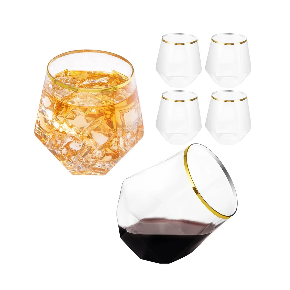 Stemless Plastic Champagne Glasses Whiskey Glasses Cocktail Glasses Wine Cups Disposable Wine Glasses for Parties