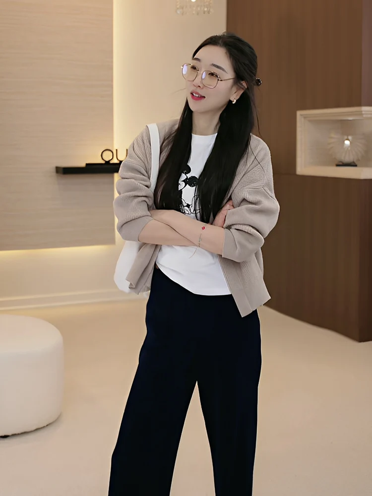 

OUDOEE Уютный вязаный свитер-кардиган для женщин, свободный крой, весна 2026, новинка, повседневный, с V-образным вырезом, длинный рукав