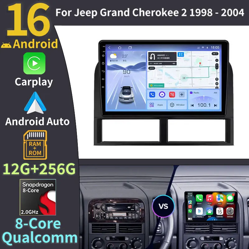 Android 16 For Jeep Grand Cherokee II WJ 1998 - 2004 Monitor Screen TV Car GPS lettore Video Autoradio Navigation Stereo Radio