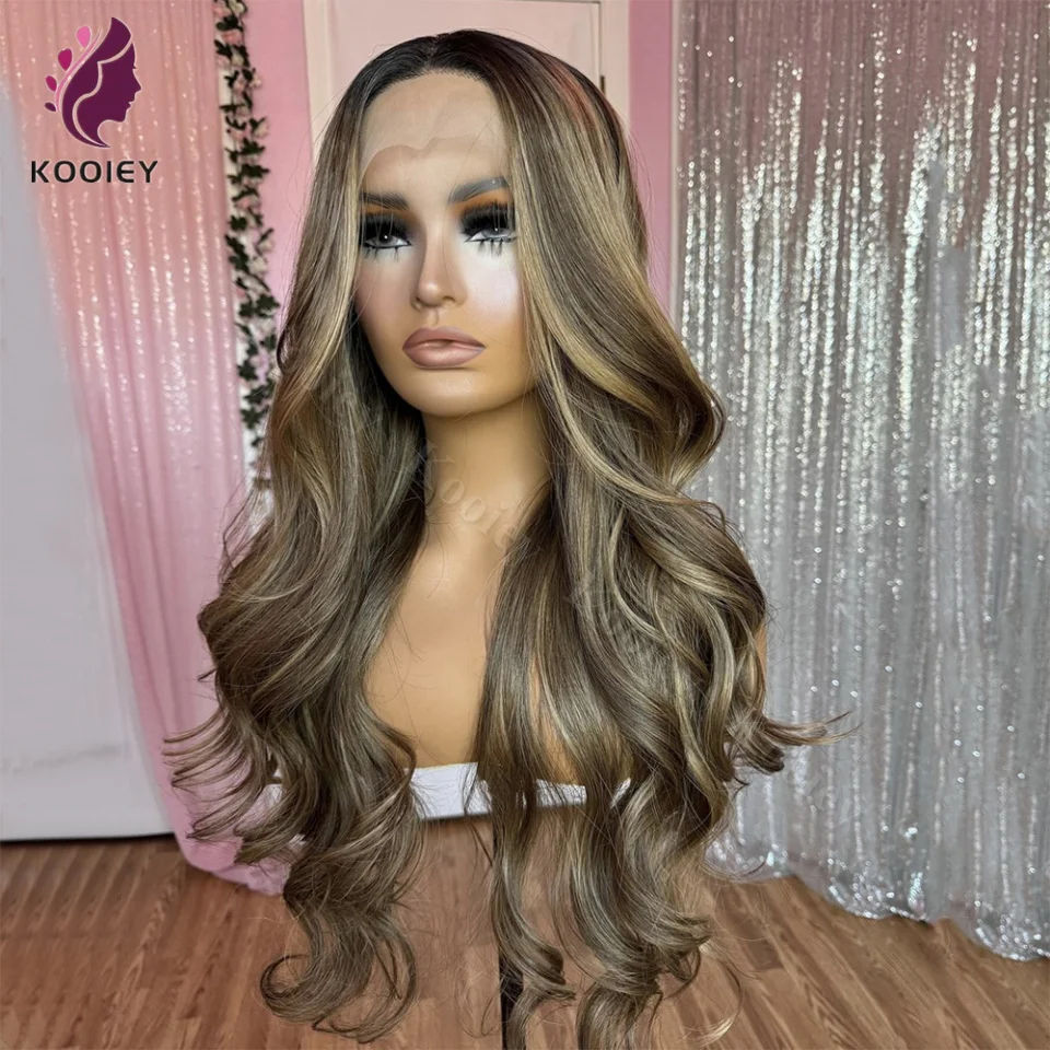 

Highlights Body Wave Wig Glueless 13x6 Lace Front Wig Brown Wig with Blonde Stripe 5x5 Silk Top Human Hair Wigs For Women