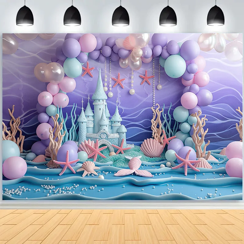 SHENGYONGBAO Fairy Castle Mermaid Seashells Circus Tent Photography Backdrops Balloons Birthday Party Decor Background NR-01