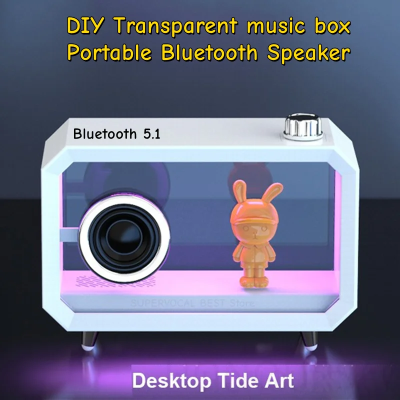 New DIY Transparent RGB Colorful Lighting Computer Subwoofer Bluetooth Speaker Desktop Audio with High Volume Display AUX Play