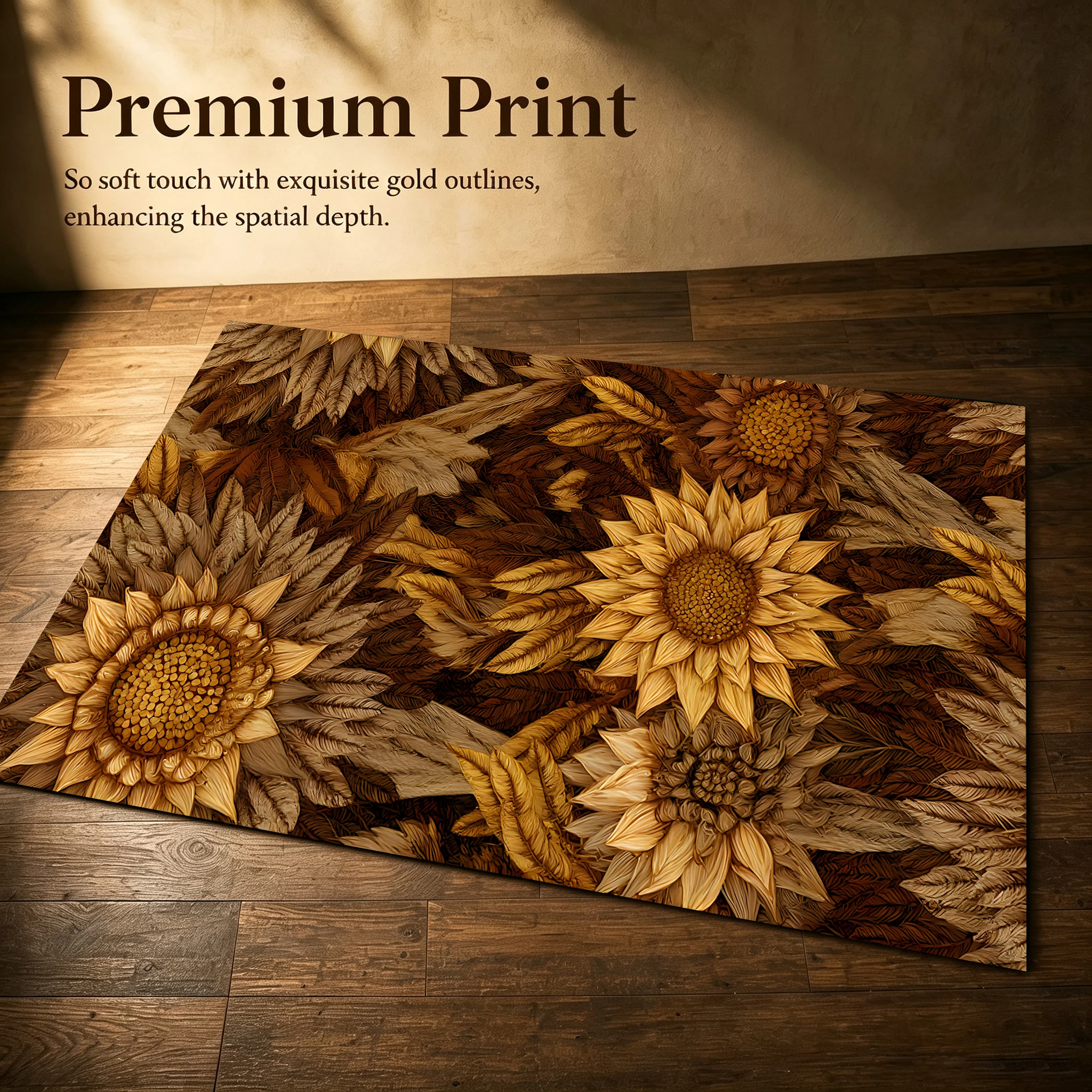 Retro Sunflower All-Over Maillard Style Autumn and Winter Velvet Rug, Suitable for Living Room, Bedroom, and Bedside, Creating a Warm Autumn Harvest Atmosphere