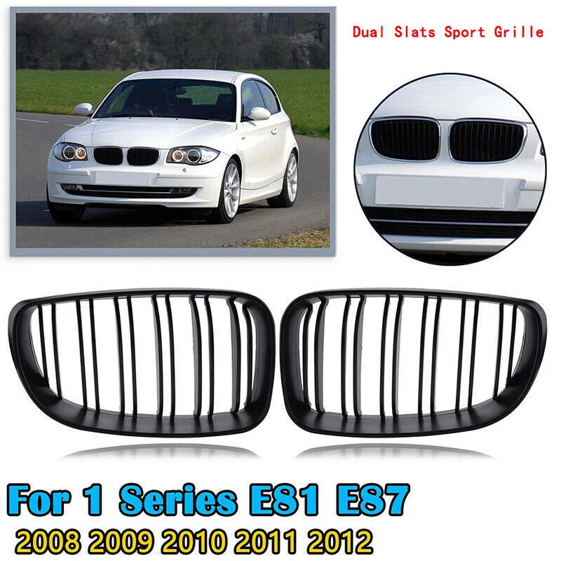 Dual Slats Front Kidney Sport Grille Grill Replacement For BMW E81 E87 E82 E88 120I 128I 130I 135I Selected 2008-2011 Matte Blac