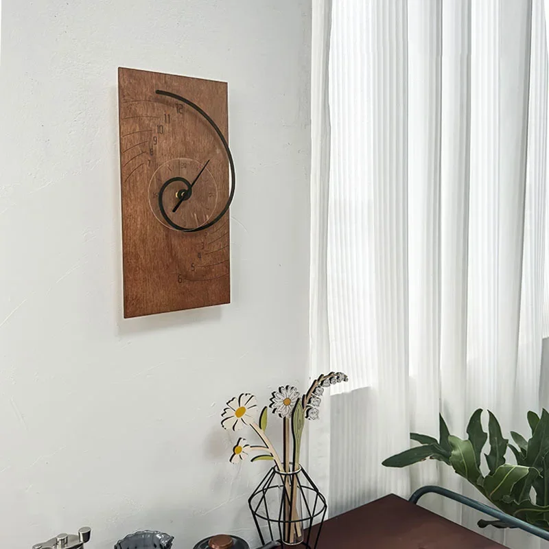 

Spiral Rotating Creative Design Wall Clock Simple Retro Nordic Living Room Coffee Shop Decoration Clock Wood