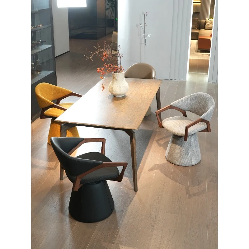 كرسي طعام دوار بسيط ومسند ظهر منزلي لغرفة المعيشة وكرسي فردي مصمم خفيف فاخر وخشب صلب عالي الإحساس #5