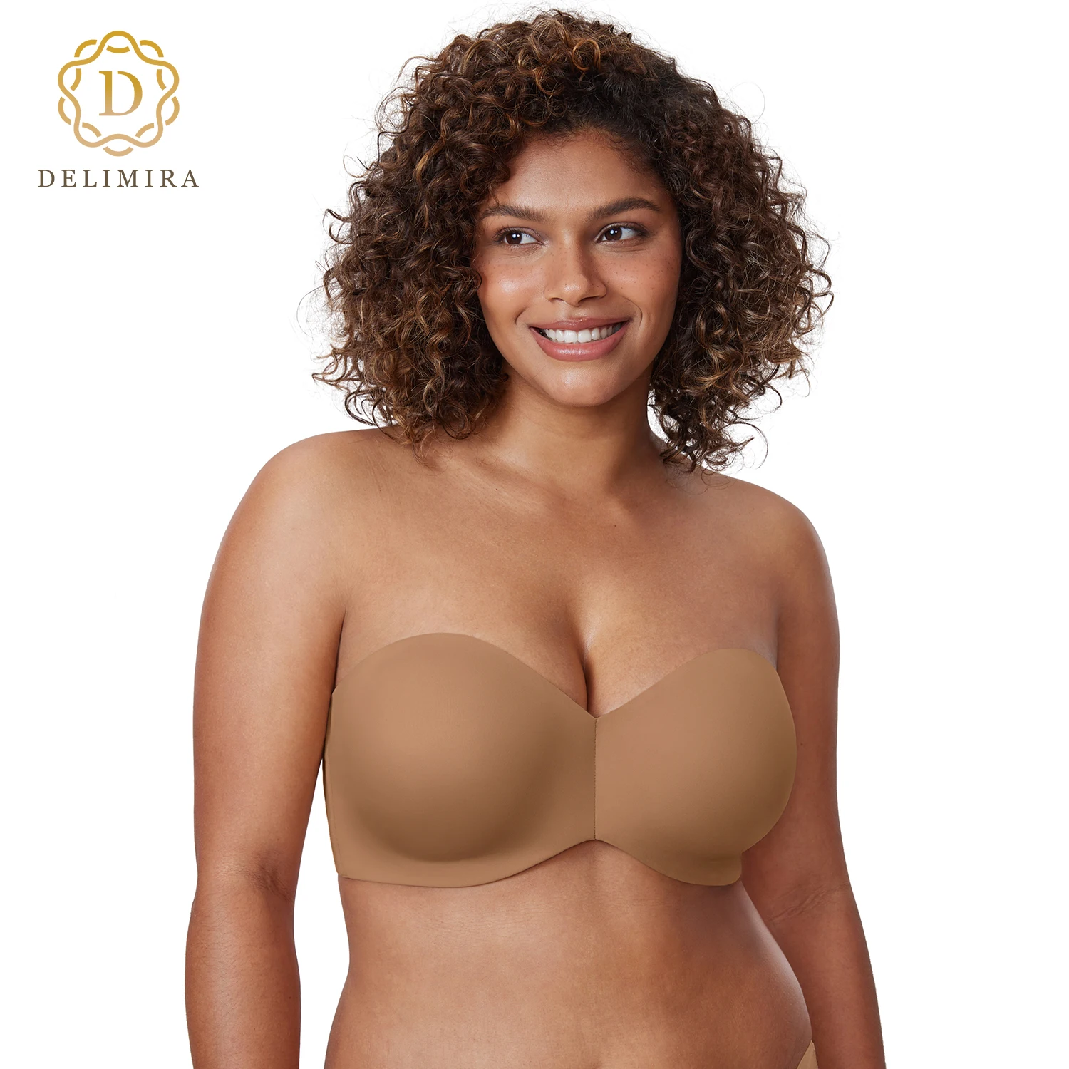 

DELIMIRA Women's Strapless Bra Plus Size Unlined Underwire Minimizer Support