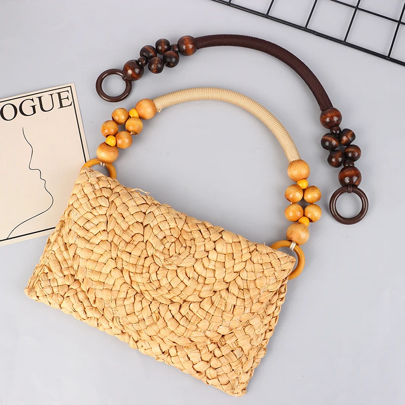 Women Fashion Wooden Bead Rope Bag Strap Wooden Handle Rope Beads Handbag Shoulder Belt DIY Replacement Bag Accessories