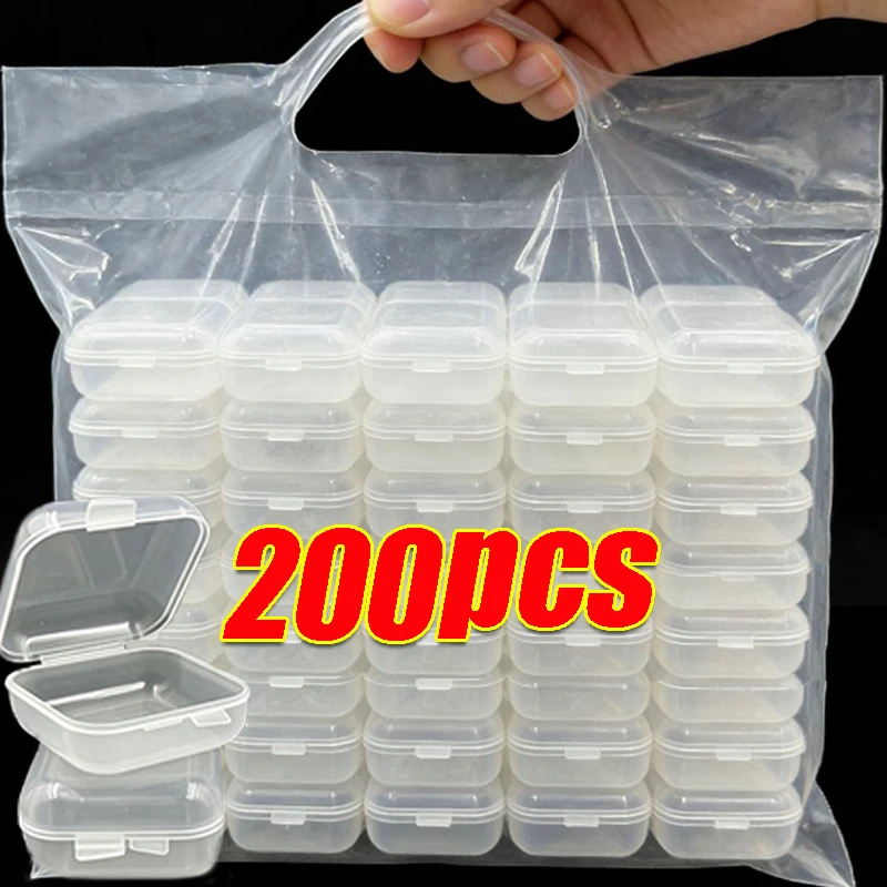 1/200pcs Mini Plastic Storage Box Square Transparent Flip Earplugs Earring Jewelry Packaging Storage Box Display Organizer Tools