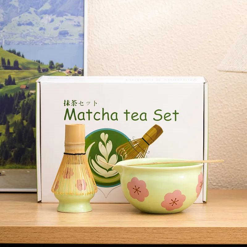 

BespritGift Sakura Matcha Set 5pc Japanese Spouted Chawan 100Prong Whisk Tea Scoop Brush Cherry Blossom Matcha Bowl Gift Box