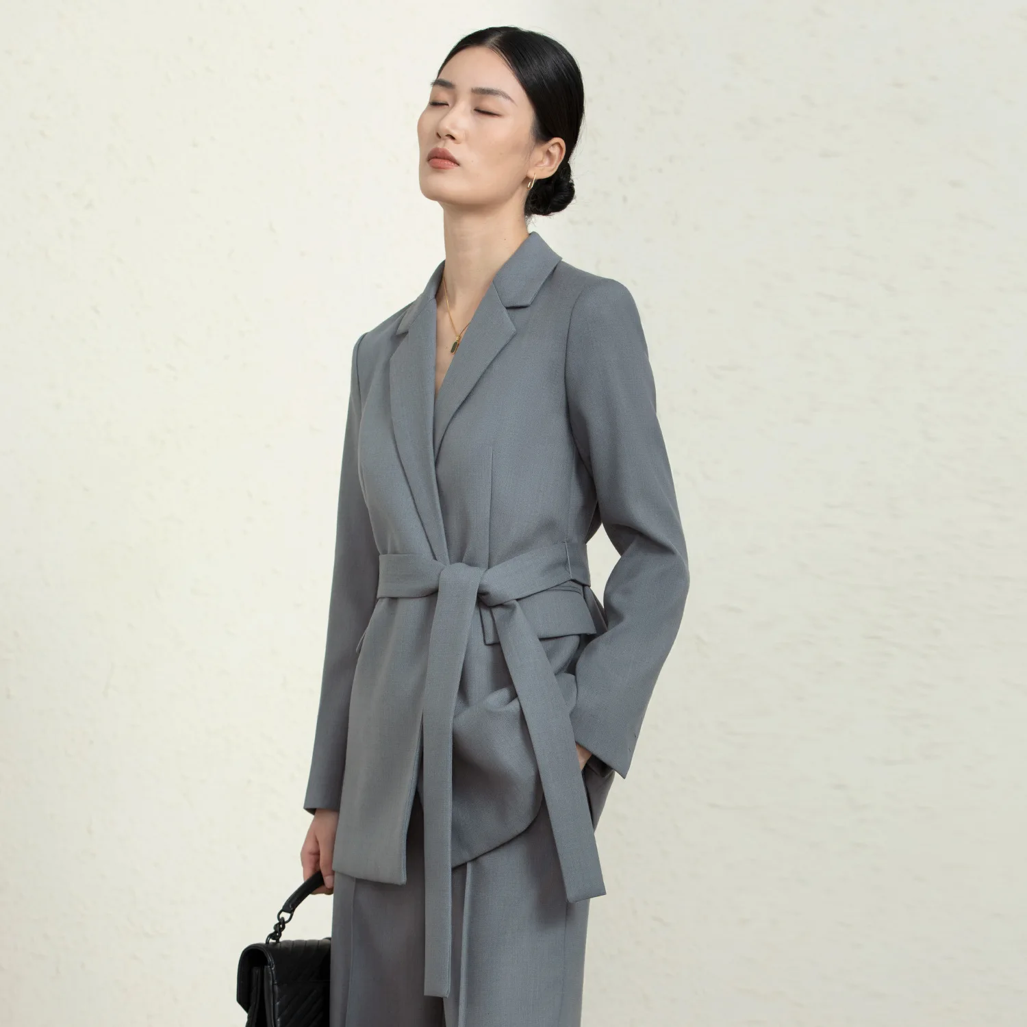 

TH theorist belt lapel long sleeved commuting elegant slimming wool women's suit jacket trousers cover C22068