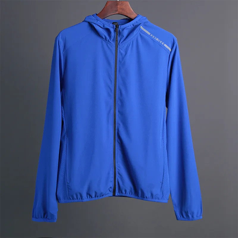 Jaket hoodie olahraga pria, cepat kering, tipis Fiess Gym, Jogging, latihan olahraga, jaket Hiking, Windbreake