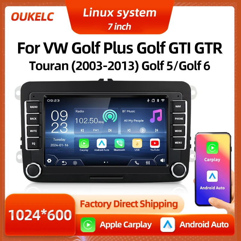 7 CarPlay Android Auto Radio for VW Golf 5 6 Plus