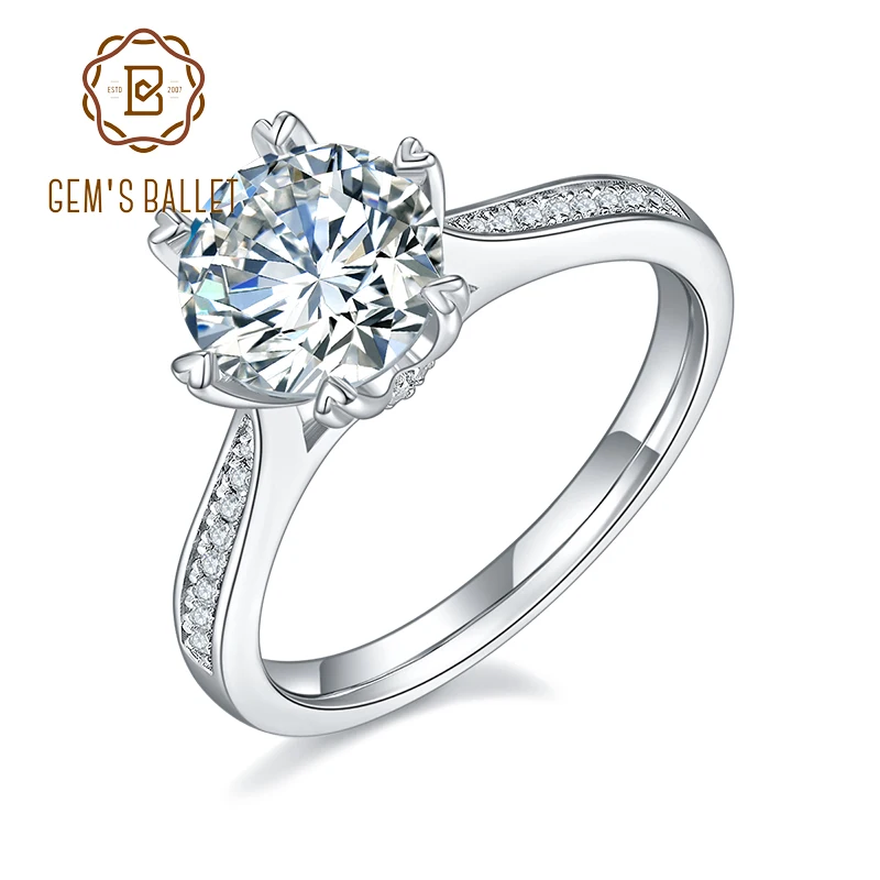 GEM'S BALLET 925 Sterling Silver Moissanite Ring 1ct 2ct 3ct Round Channel Moissanite Engagement Ring For Women Wedding Jewelry